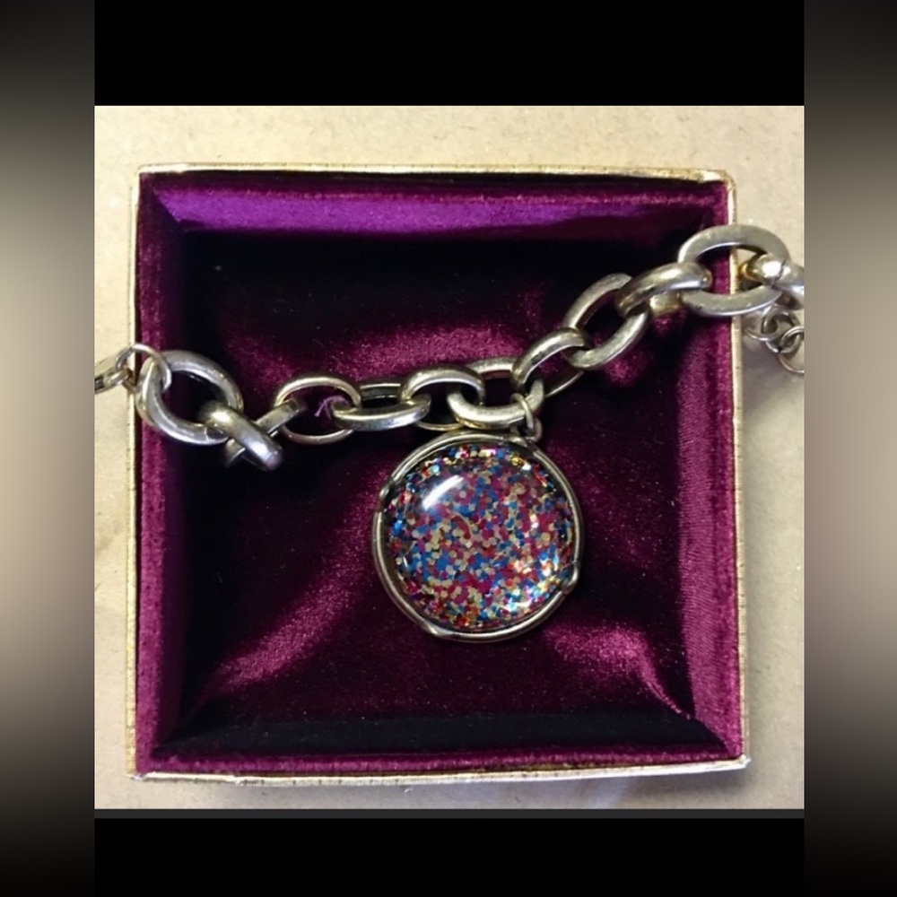 Designer Style Multicolored Glitter Pendant Statement Bracelet